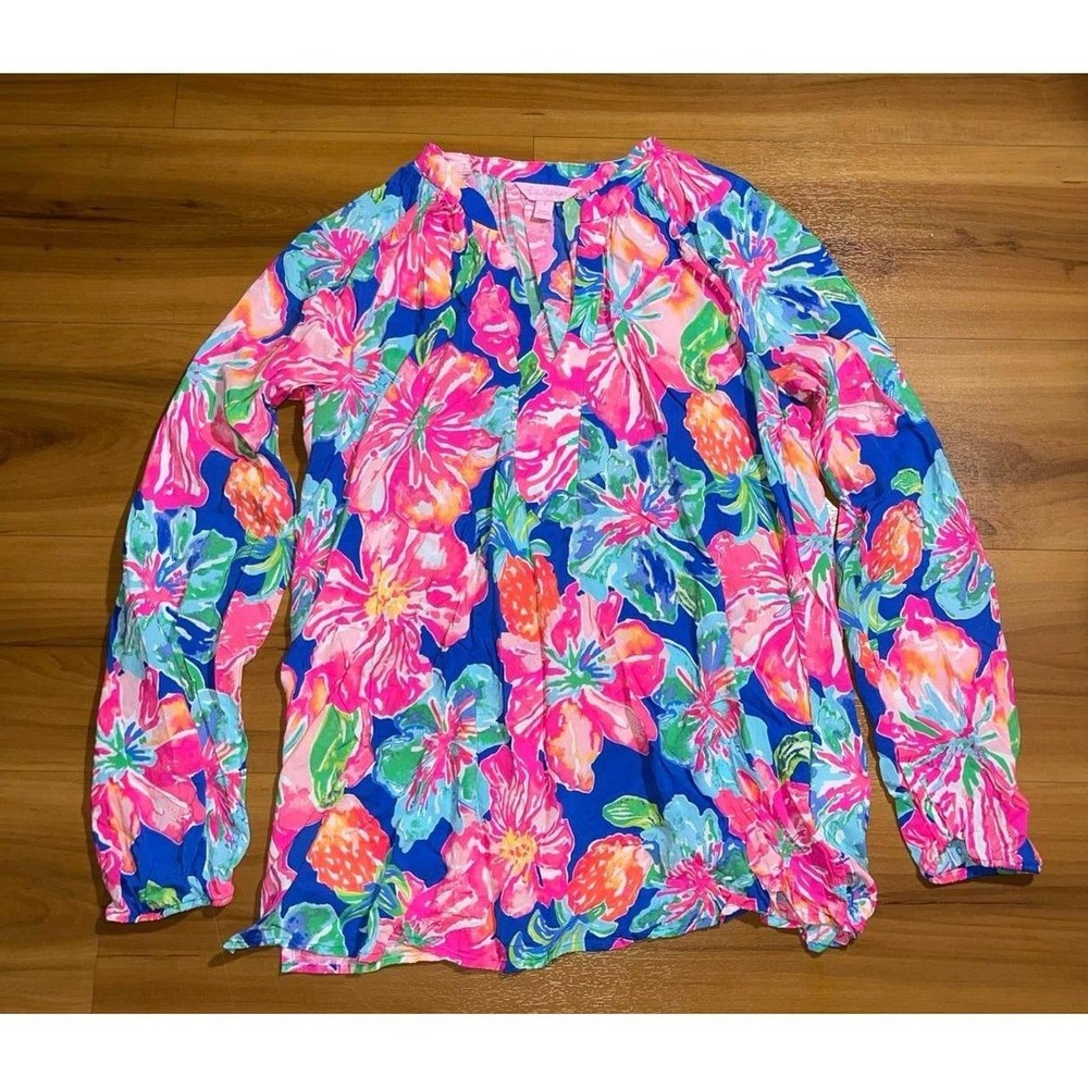 Lilly Pulitzer Martinique Beckon Blue Jungle V-Neck Utopia Colorful Popover Top